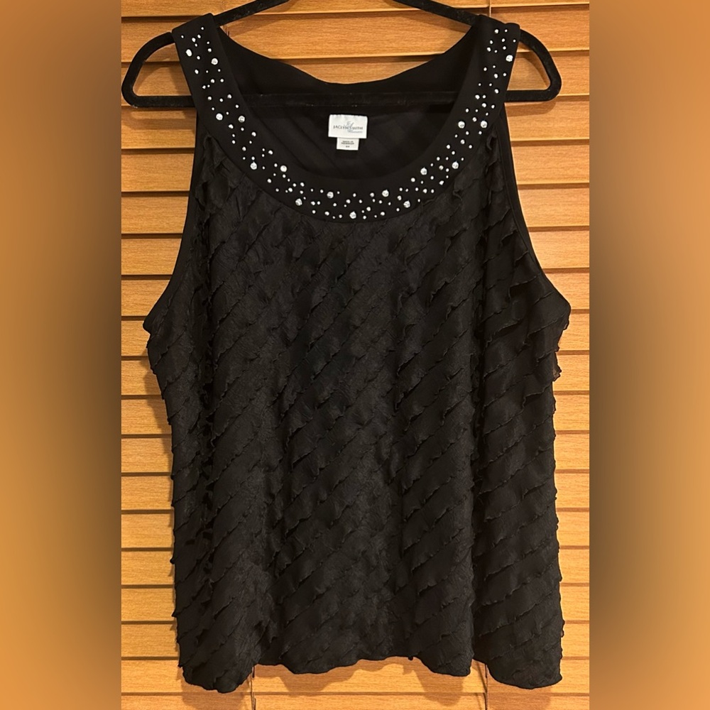 Jaclyn Smith Black Ruffled Textured Sleeveless Blouse Size 3 XL